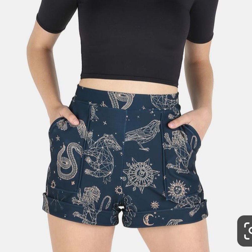 Blackmilk Navy Zodiac Print High-Waist Shorts